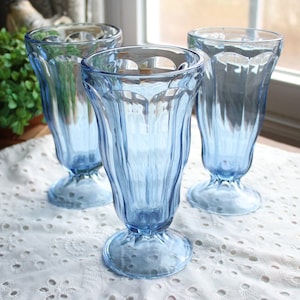 Vintage Anchor Hocking Light Blue Parfait Sundae Glasses, Set of 3 Blue Drinking Glasses, Ice Cream Glasses, Parfait Glasses