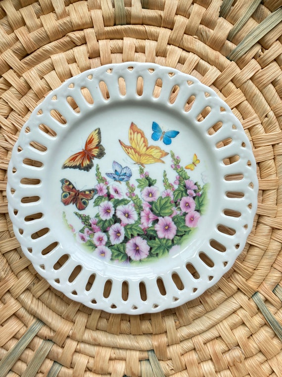 Vintage Butterfly and Floral Trinket Dish, Cottag… - image 2