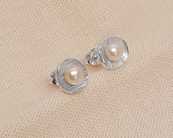 Peach Pearl Silver Earrings, Handmade, June Birthday, Freshwater Cultured Pearls, Small Studs, UK Made Jewellery, Gift for Her