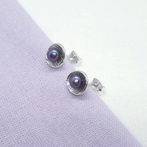Peacock Pearl Silver Earrings, Freshwater Cultured Pearls, Silver Cups, Small Studs, Unique Gift, Handmade in UK Jewellery Peacock