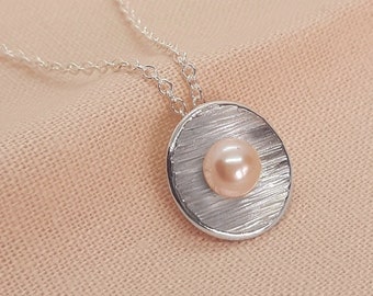 Peach Pearl Silver Necklace | Peach | Ivory | Peacock | Rose | Freshwater Cultured Pearls | Handmade Jewellery | Made in UK