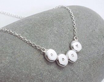 Personalised Silver Four Initial Name Necklace, Hand-stamped, Solid Silver. Family Mum Gift, Handmade in UK Jewellery