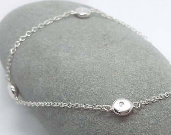 Triple Initial or Name Bracelet |  Solid Silver | Hand Stamped Jewellery | Personalised Gift | Handmade in UK