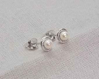 White Pearl Silver Earrings, Present, Ivory, Freshwater Cultured, Mini Studs, Bridal, Handmade Jewellery, UK