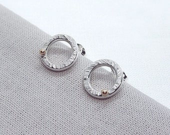 Silver Gold Circle Earrings | 9ct Yellow Gold | Classic Studs | Handmade Jewellery | Everyday Style | Simplistic | UK Made | Gift For Her