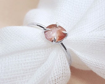 Peach Tourmaline Silver Ring, One of A Kind, Handmade Jewellery, October Birthday, Rose Cut, Unique Gift, Ring Size M