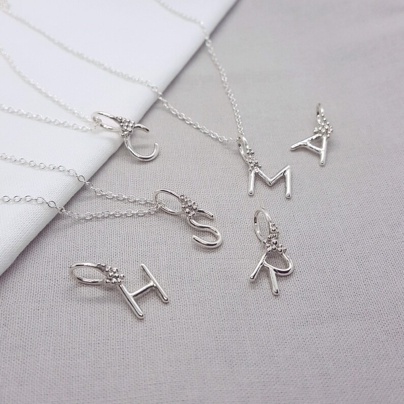 Silver Initial Pendant, Personalised Present, Granulation, Alphabet Letter, Name Necklace, Handmade Jewellery, UK Gift image 3