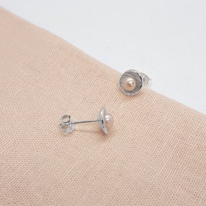 Peacock Pearl Silver Earrings, Freshwater Cultured Pearls, Silver Cups, Small Studs, Unique Gift, Handmade in UK Jewellery Peach