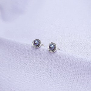 Peacock Pearl Silver Earrings, Freshwater Cultured Pearls, Silver Cups, Small Studs, Unique Gift, Handmade in UK Jewellery image 4