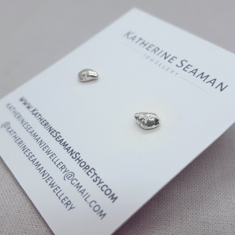 Silver Earring Studs, Recycled 925 Sterling Jewellery, Organic, Unique Handmade Gift, UK Made, One of a Kind, Unisex image 8