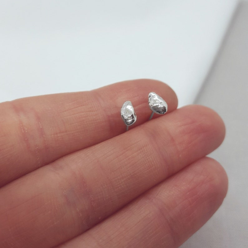 Silver Earring Studs, Recycled 925 Sterling Jewellery, Organic, Unique Handmade Gift, UK Made, One of a Kind, Unisex Pair 1