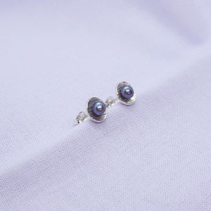Peacock Pearl Silver Earrings, Freshwater Cultured Pearls, Silver Cups, Small Studs, Unique Gift, Handmade in UK Jewellery image 3