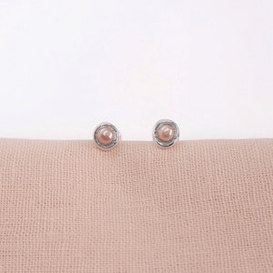 Peach Pearl Silver Earrings, Sterling, Gift Present, Freshwater Cultured Pearls, Mini Studs, Handmade in UK Jewellery image 2