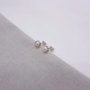 Peach Pearl Silver Earrings, Sterling, Gift Present, Freshwater Cultured Pearls, Mini Studs, Handmade in UK Jewellery image 5