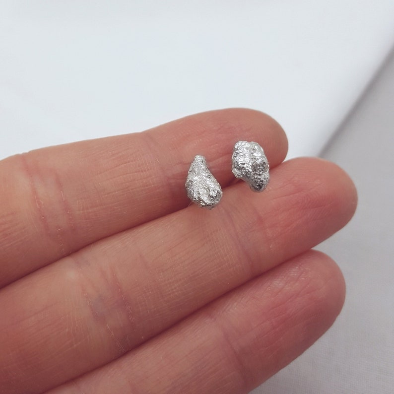 Silver Earring Studs, Recycled 925 Sterling Jewellery, Organic, Unique Handmade Gift, UK Made, One of a Kind, Unisex Pair 3