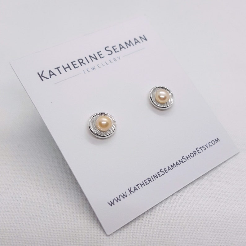 Peacock Pearl Silver Earrings, Freshwater Cultured Pearls, Silver Cups, Small Studs, Unique Gift, Handmade in UK Jewellery image 9