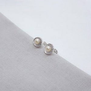 Peacock Pearl Silver Earrings, Freshwater Cultured Pearls, Silver Cups, Small Studs, Unique Gift, Handmade in UK Jewellery Ivory