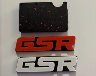 GSR 3D Printed Car Badge 2.0 with Black Backing - Red, White