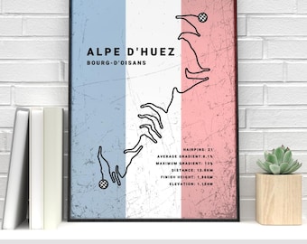 Alpe d’Huez Cycling Climb Poster | Minimalist Road Bike Art Print (Tour de France)