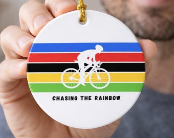 Rainbow Cycling Ceramic Ornament – Gift for Cyclist