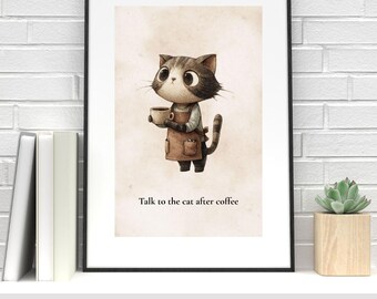 Funny Cat Coffee Art Print – Cattitude Kitchen Decor