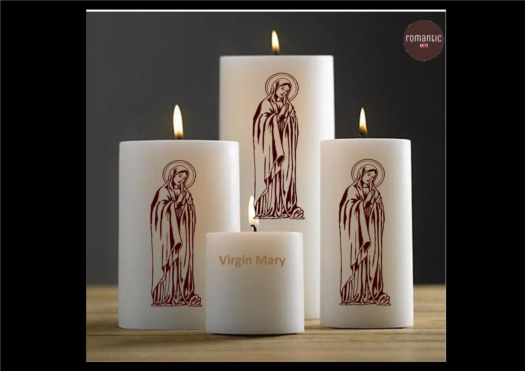 Virgin Mary illustrated candles rose scented church candles Etsy
