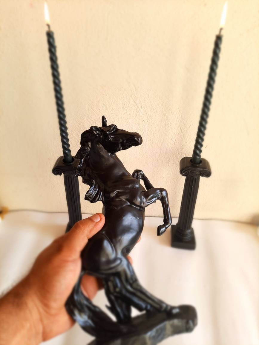 Black horse statue horse statue and roman pillar candle set Etsy