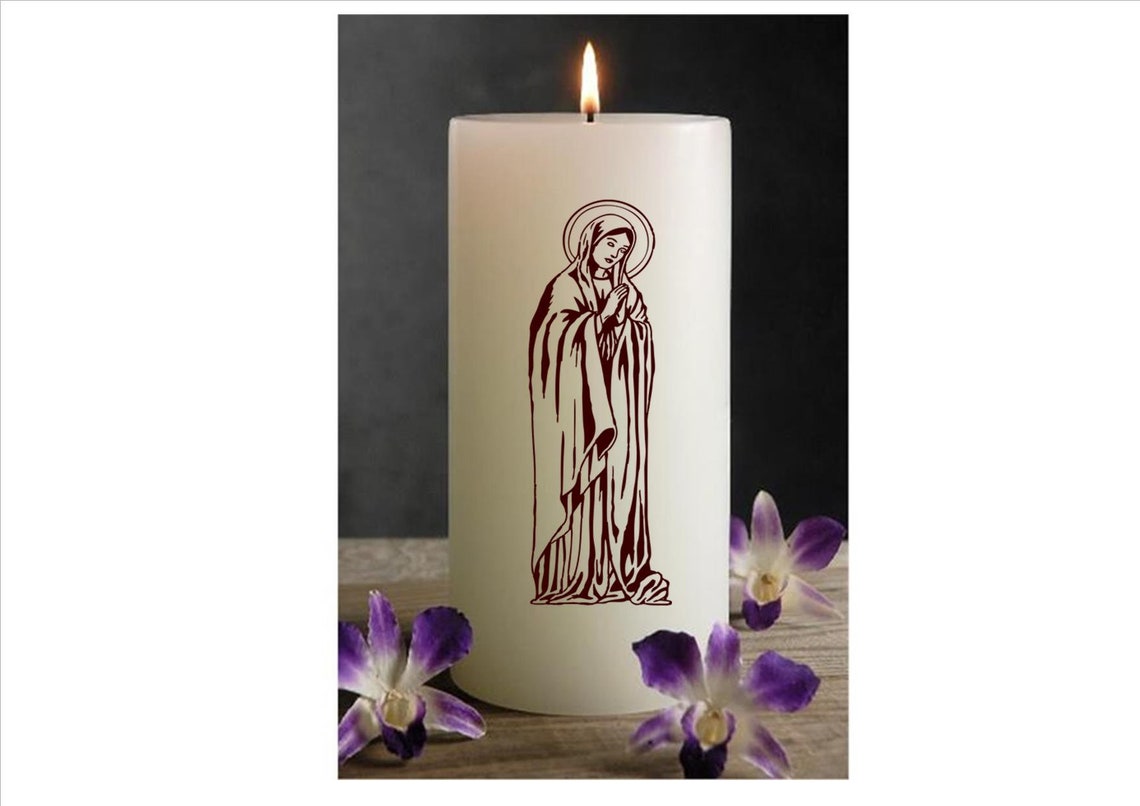 Virgin Mary illustrated candles rose scented church candles Etsy