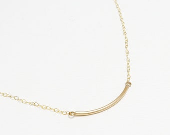curved bar necklace, minimalist necklace, bar necklace, gold bar necklace, skinny bar necklace, layering necklace | Accent Necklace