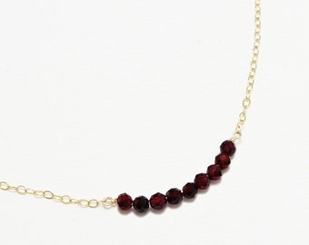 Birthstone Necklace, Curved Garnet Beaded Bar Necklace, Necklaces For Women, Gemstone Necklace, Minimalist Necklace | January Necklace