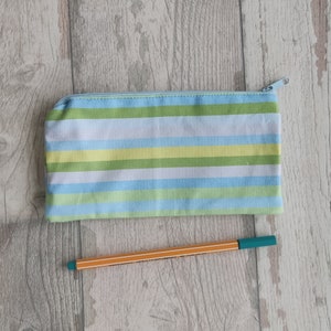 Pen case with green and blue stripes Unique design with small printing error image 1