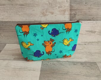 Large cosmetic bag with mouse, elephant and duck - mint