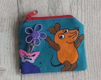 Blue mini purse 'The Show with the Mouse' with elephant and duck - red zipper