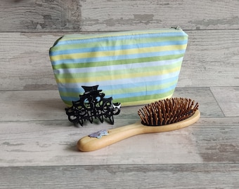 Small cosmetic bag with green and blue stripes - unique with a subtle color error