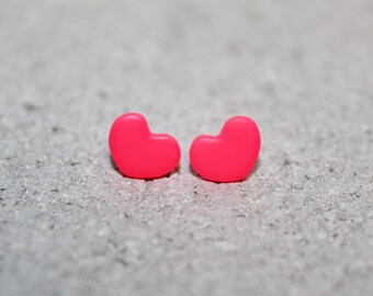 Neon heart Plastic post stud earrings, neon heart non-metal free stud earrings, hypoallergenic, sensitive, gift for her, stocking stuffer