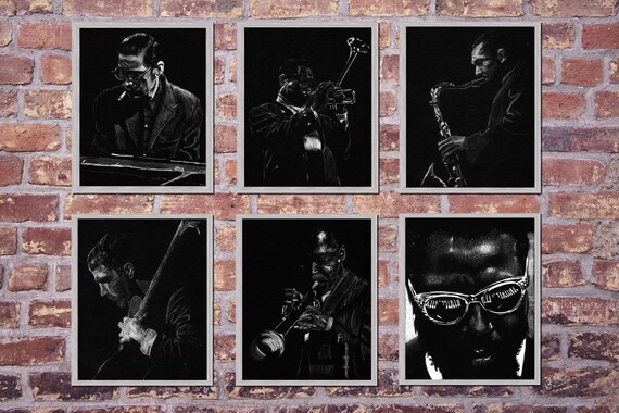 Miles Davis Trumpet Digital Download Black & White Jazz Art Poster