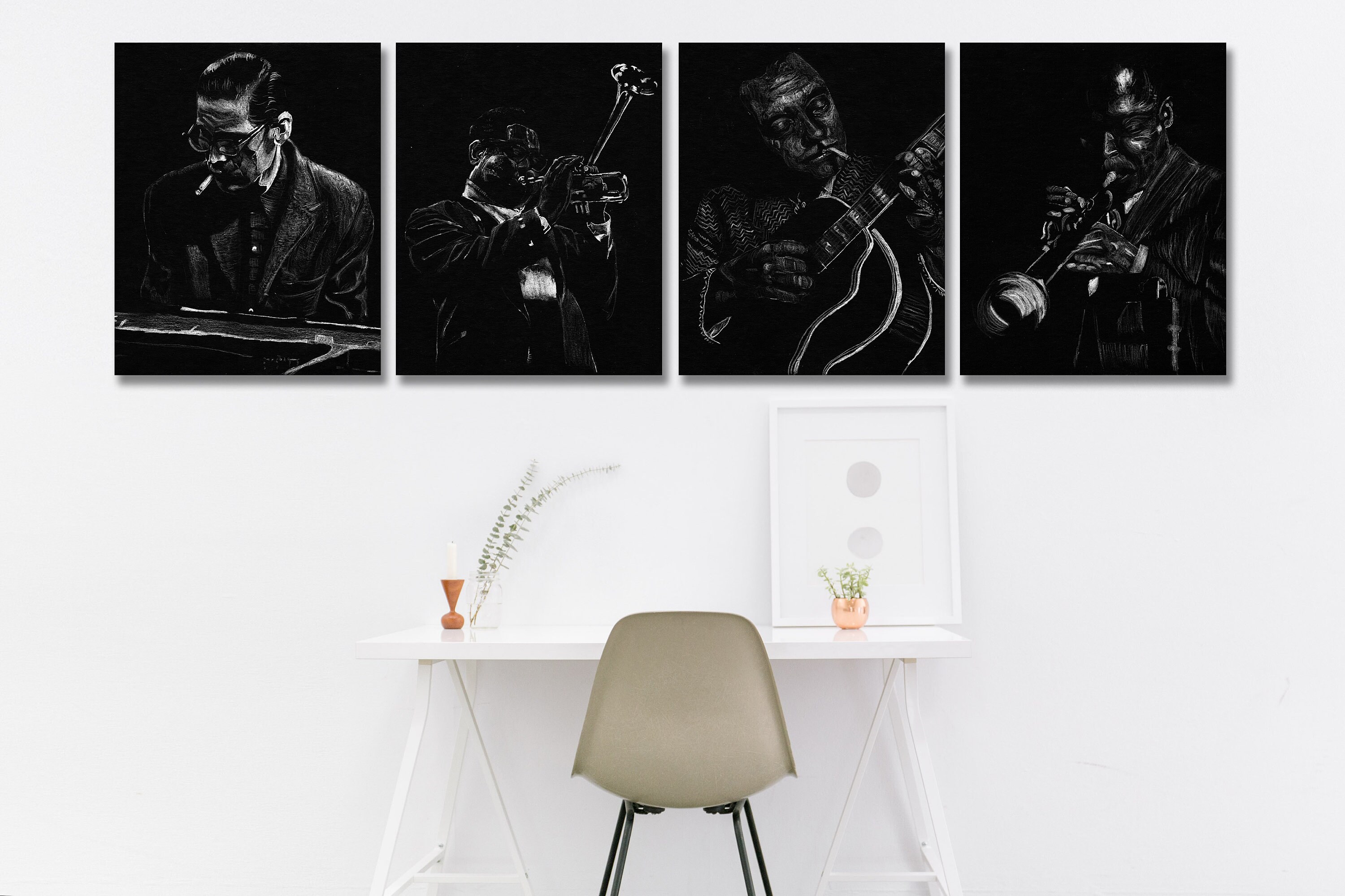 Miles Davis Trumpet Digital Download Black & White Jazz Art Poster