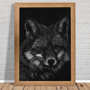 Fox Digital Download Black & White Animal Art Poster Print Wall Art Decor Artwork Printable Personalized Gifts Designs