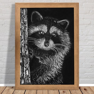 Raccoon Digital Download Black & White Animal Art Poster Print Wall Art Decor Artwork Printable Personalized Gifts Designs
