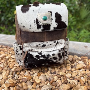 SALE HUGE western Genuine tooled leather and cowhide concho backpack or diaper bag.Concealed carry on back.