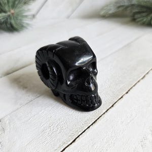 Black Obsidian Skull, Obsidian Skull with Rams, Black Crystal Skull, Crystal Skull
