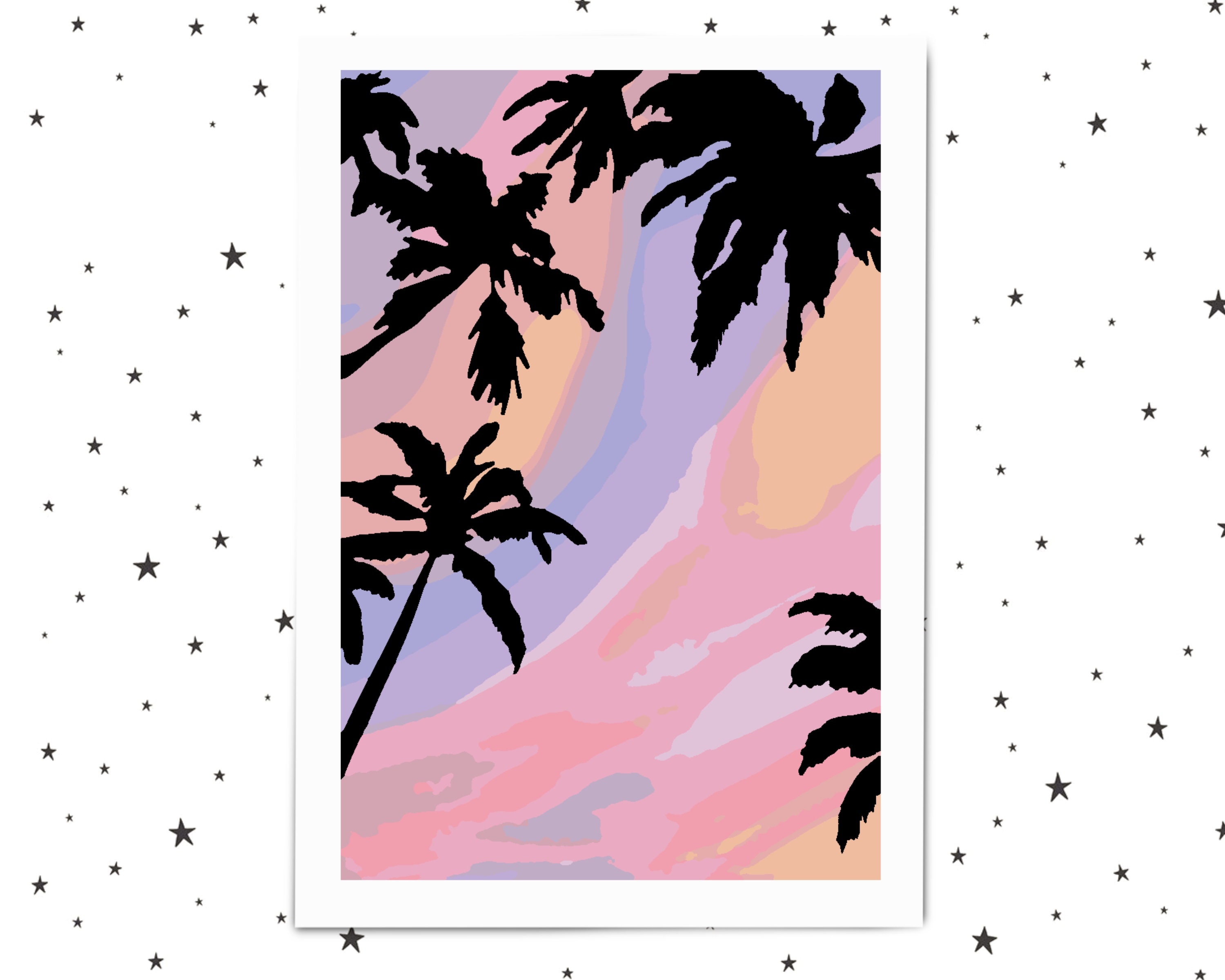easy paint by numbers for adults and kids pastel palm trees etsy