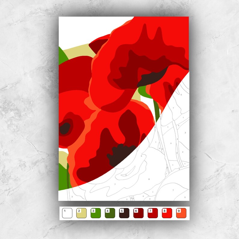 3 Flower Paint by Number Adults Abstract Floral Color by Etsy