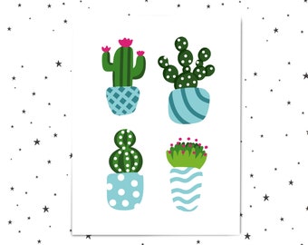 Print and Paint At Home - Potted Cactus - Cute Succulents - Printable Paint By Numbers - Easy Colour By Numbers