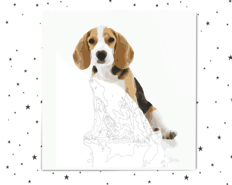 beagle paint by numbers printable diy puppy dog cute etsy