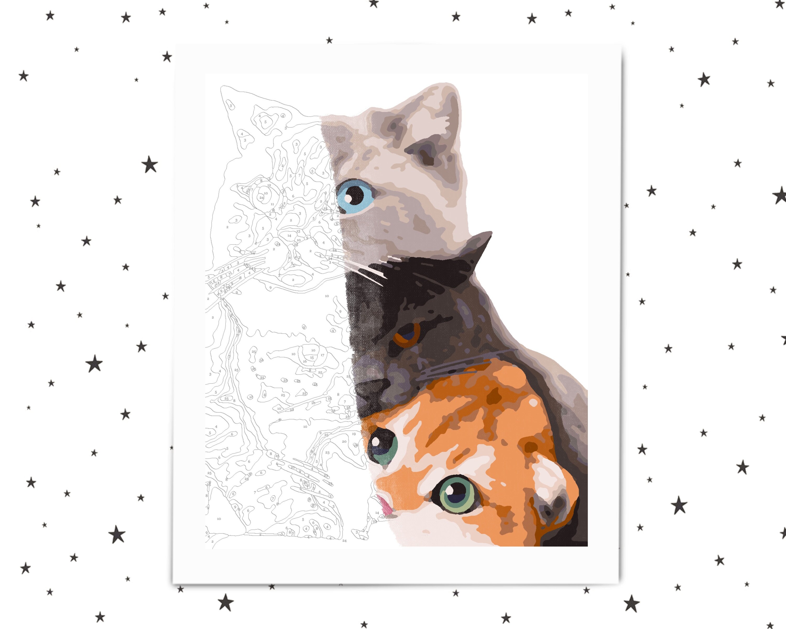 Cat Paint By Numbers For Adults Printable PDF Kittens Etsy
