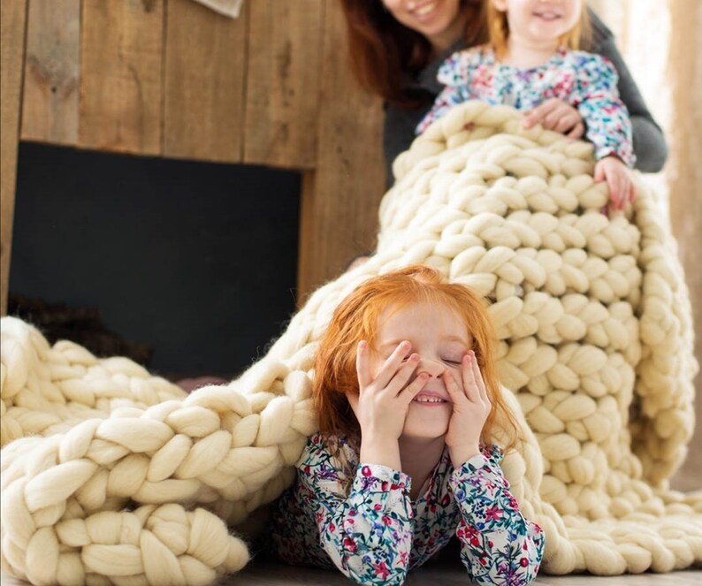 Chunky knit baby blanket Giant throw kids Arm knitting Etsy