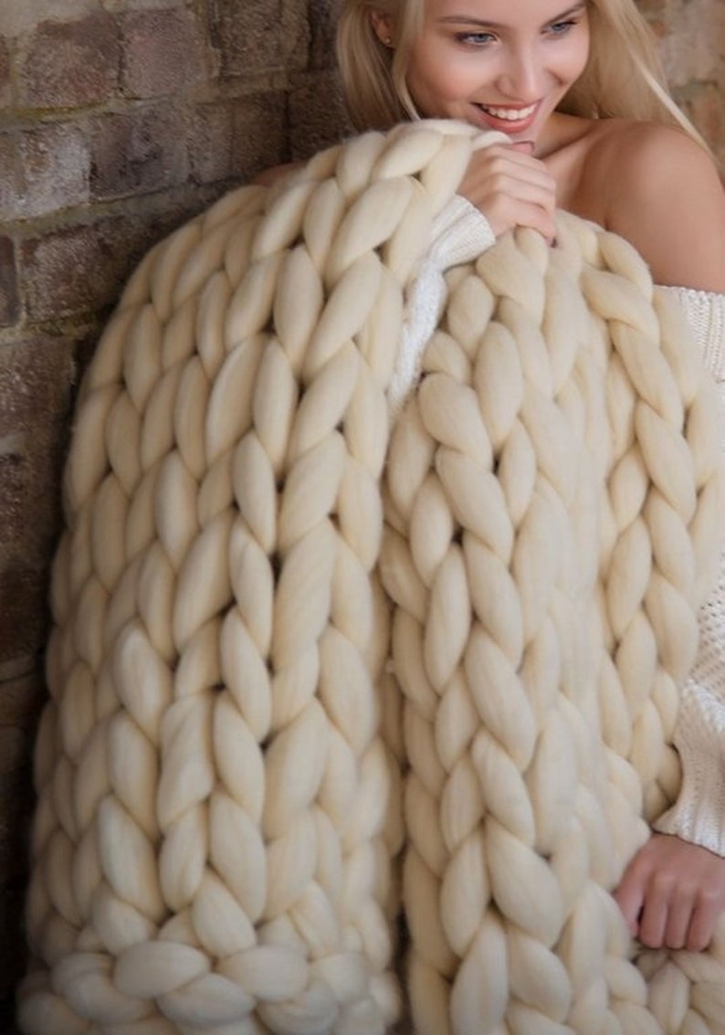 READY TO SHIP gifts for her chunky knit blanket Christmas image 0