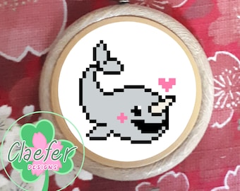 Mini Narwhal - Cross stitch PDF pattern - adorable cute ocean sealife