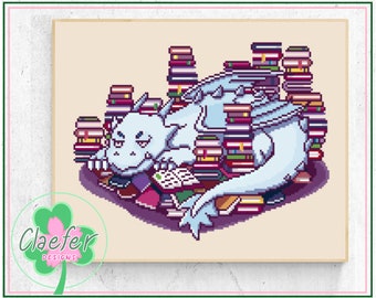 Book Wyrm - Cross Stitch PDF Pattern - Intermediate to Advanced